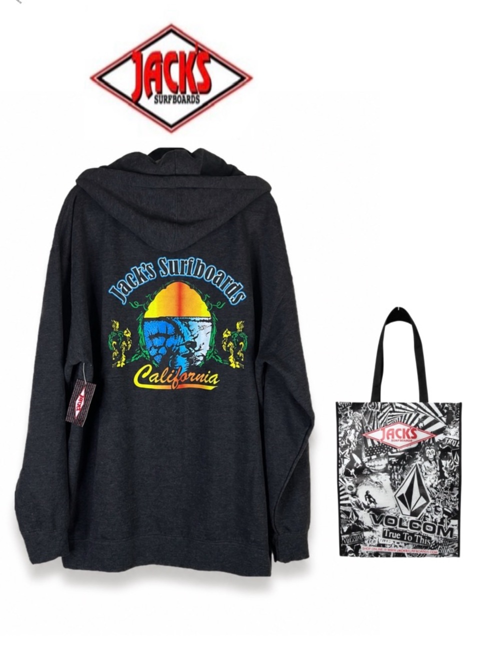 Jacks Surfboard‎ Zip Up Hoodie California Graphic Sweatshirt Fleece dJacket XXL